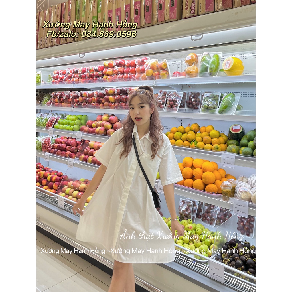 Ảnh thật - Váy sơ mi cổ đức dáng babydoll