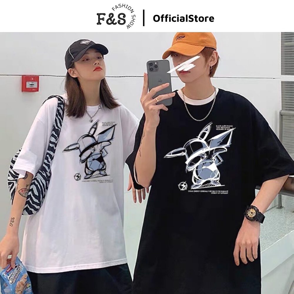 Áo thun tay lỡ unisex form rộng PIKACHU-DAB- Áo phông F&S nam nữ, cặp đôi phong cách hàn quốc