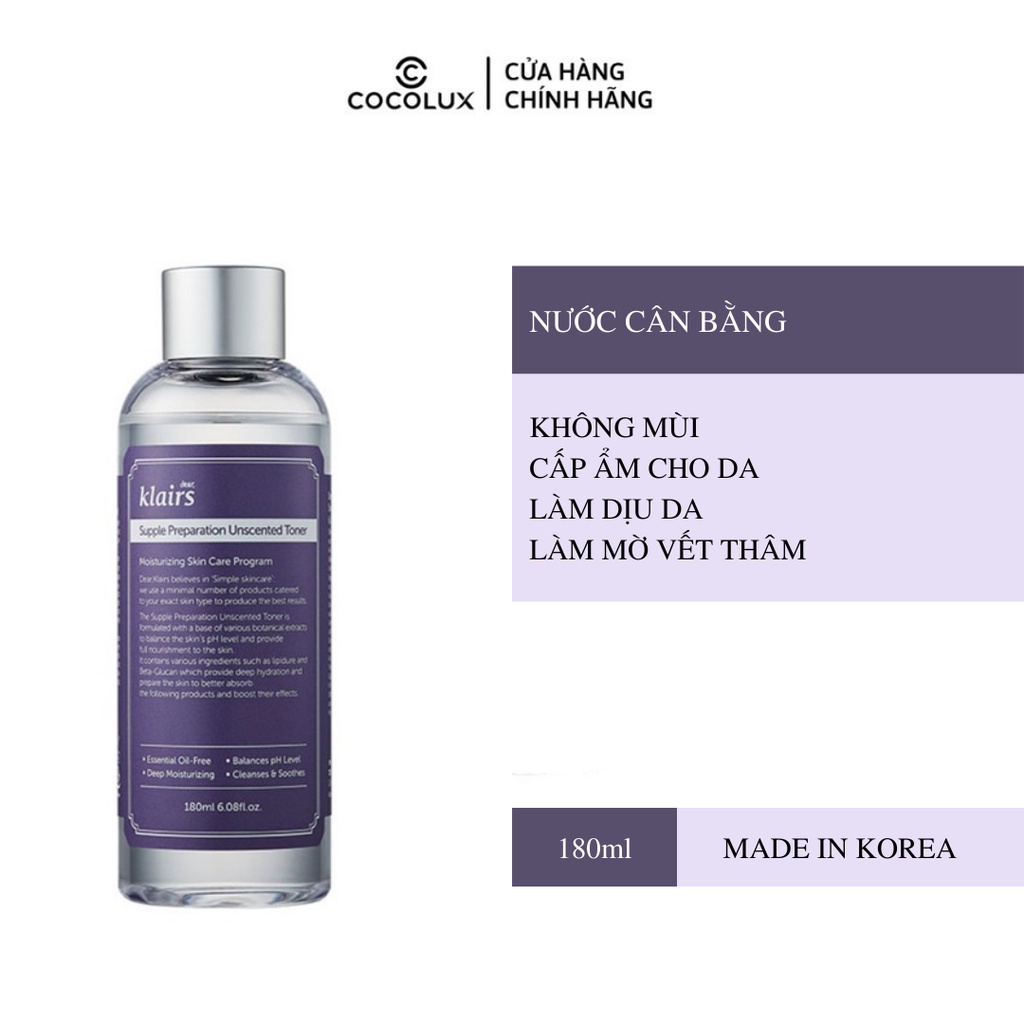 Nước hoa hồng Dear Klairs Supple Preparation Facial Toner 180ml