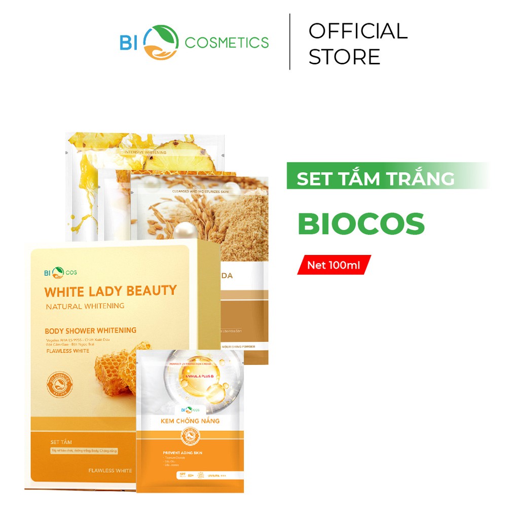 [BIOCOS] Combo Sét Tắm Trắng Body Biocos - White Lady Beauty giúp da trắng sáng, mịn màng