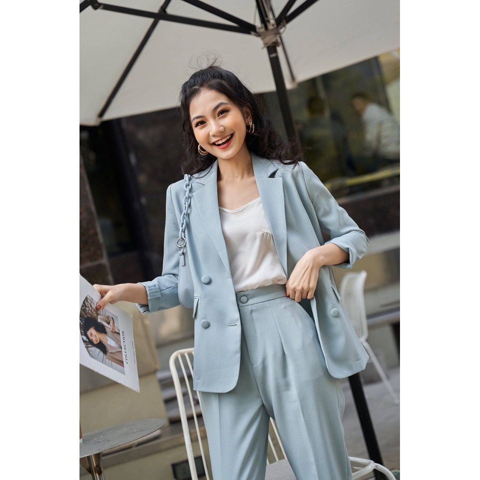 Set Blazer Xanh Ngọc 4 Cúc Dáng Ngắn + Quần Âu by Lilie | BigBuy360 - bigbuy360.vn