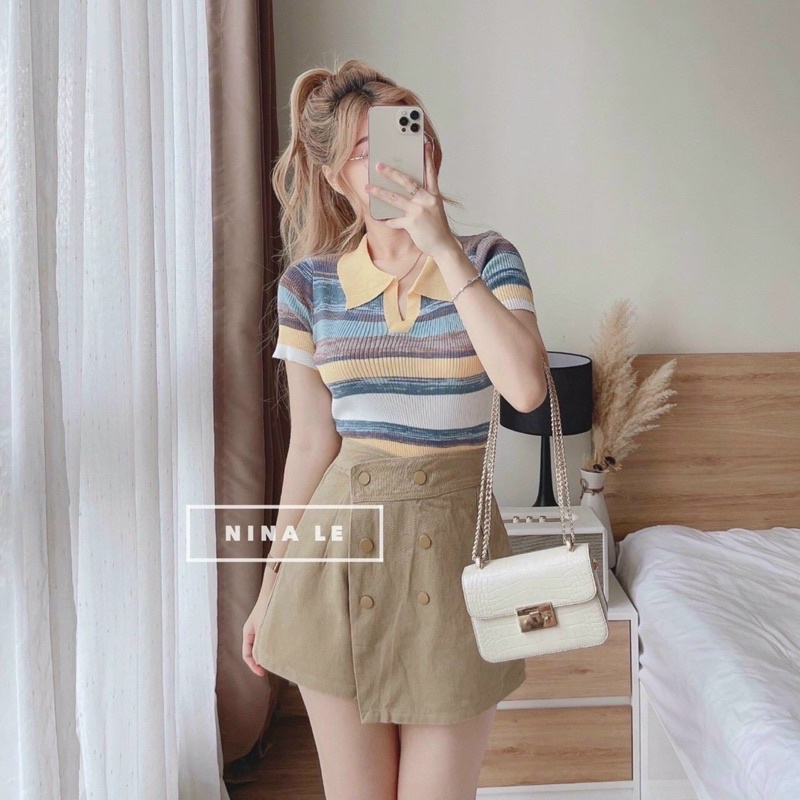 ÁO PHÔNG NỮ, ÁO CỘC LEN MONTOGHI NGẮN TAY, CỔ BẺ CHỮ V, PHỐI MÀU TRẺ TRUNG,HÀNG QUẢNG CHÂU