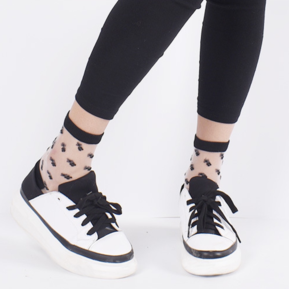 Vớ Cổ Cao Qua Mắt Cá Chân Trong Suốt Siêu Mỏng Phối Nơ Họa Tiết Chấm Bi Cho Nữ