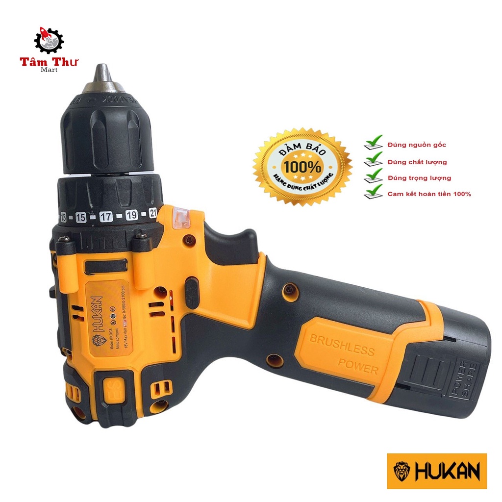 Máy Khoan Pin 18V Hukan KHÔNG CHỔI THAN Tặng Kèm 23 Chi Tiết