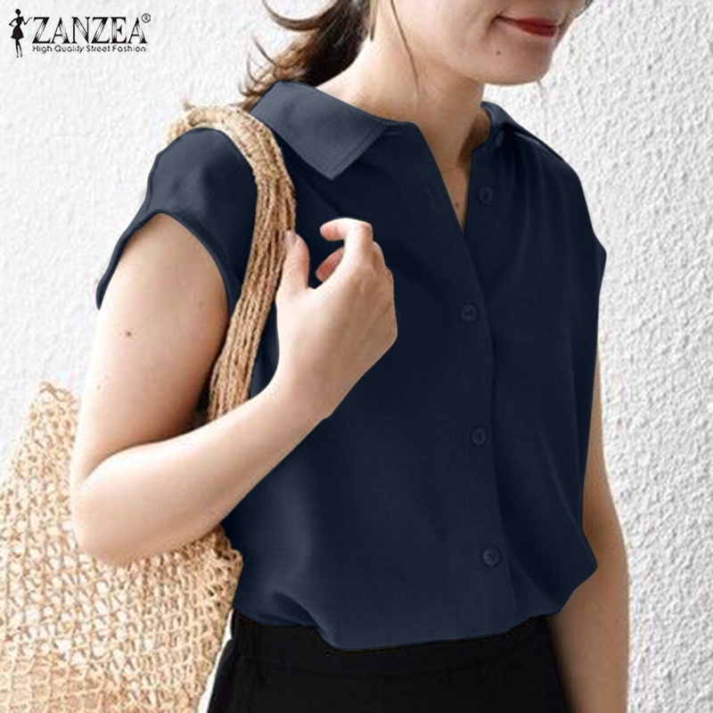 Zanzea Áo Sơ Mi Cổ V Cài Nút Tay Ngắn Thời Trang Cho Nữ