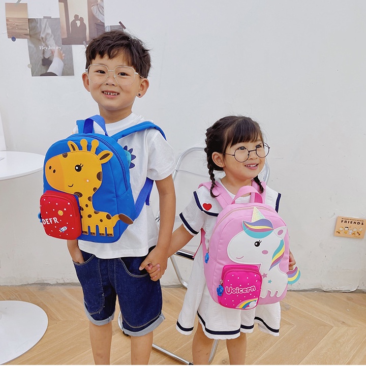 Balo họa tiết 3D cho bé mầm non đi học chất mềm mịn chống thấm nước cao cấp size 27cm BALO-566