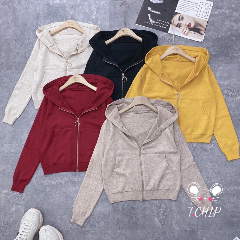 BÁN SỈ ÁO LEN KHOÁ CÓ MŨ 5M CHO NỮ