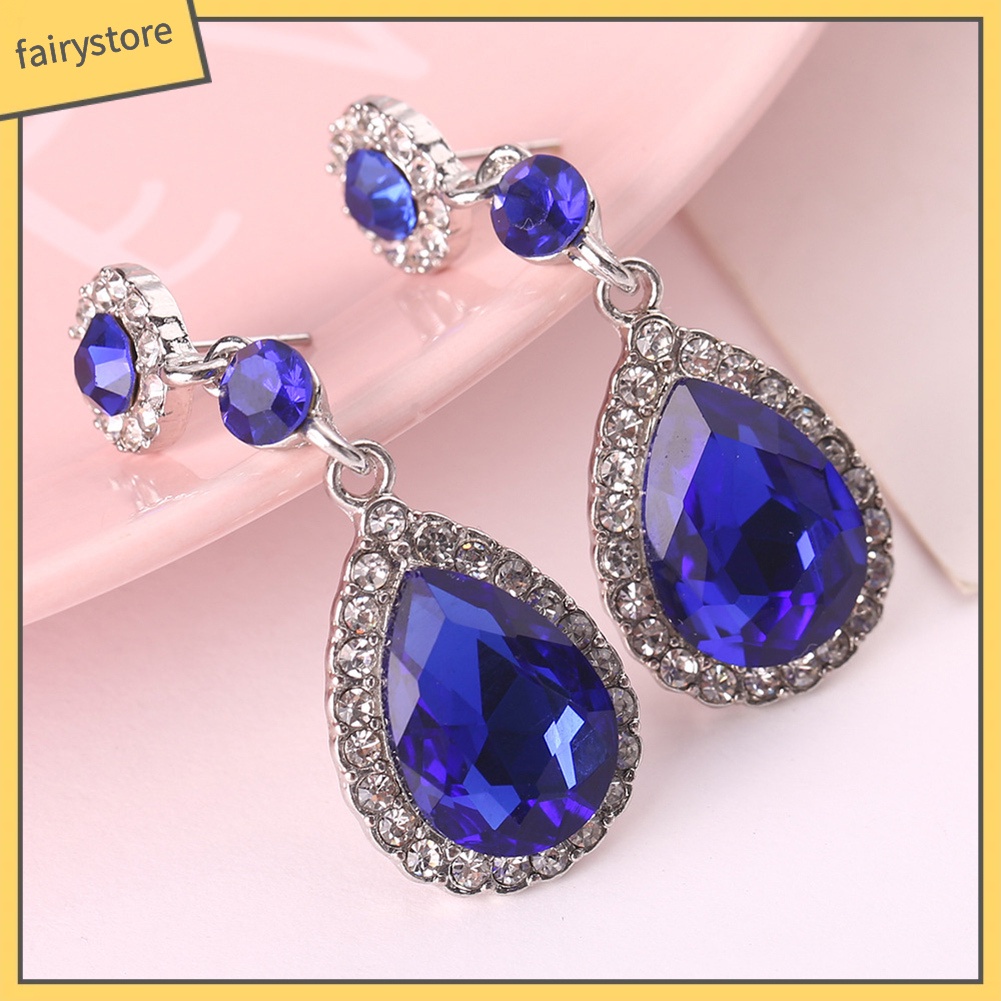 Hoa Tai Dáng Dài Hình Giọt Nước Đính Đá Lấp Lánh Cho Nữ