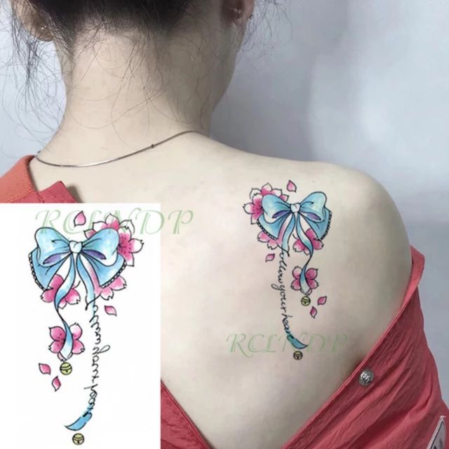 Hình xăm nơ xanh. Xăm dán tatoo mini tạm thời, size &lt;10x6cm