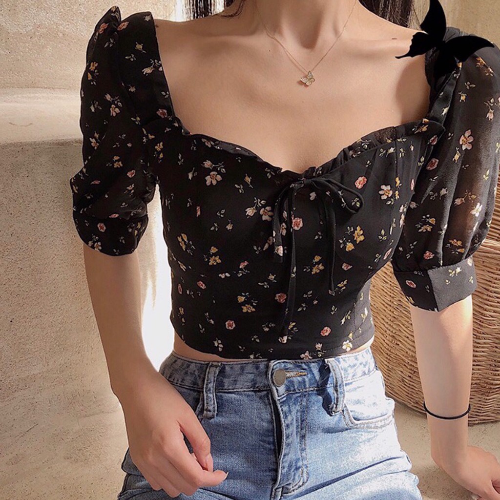 Áo croptop họa tiết hoa nữ tính Mabel top