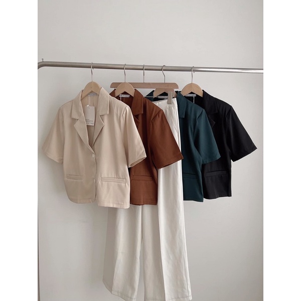 ☘Chiếc áo vest cộc tay độn vai. Chất vải chéo hàn dày dặn cách. 😍, be, nâu 👉🏻Hình thật, bao giá, chất đẹp