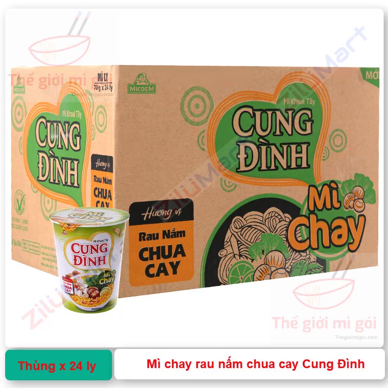 Thùng 24 ly mì chay Cung Đình rau nấm chua cay loại 70g | BigBuy360 - bigbuy360.vn
