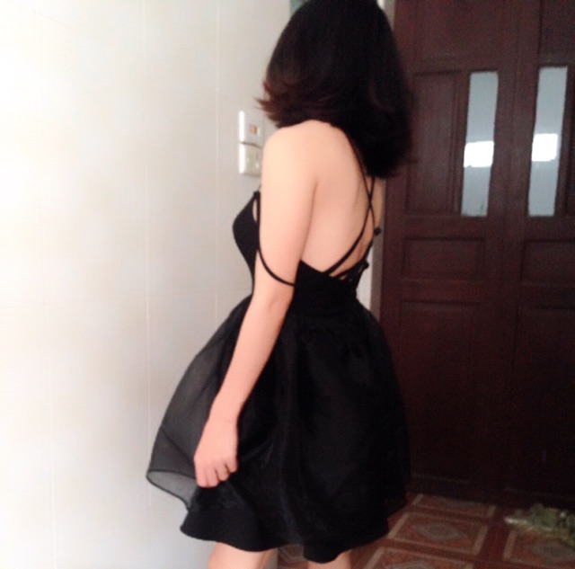 Váy chéo lưng phối gương có đen, trắng