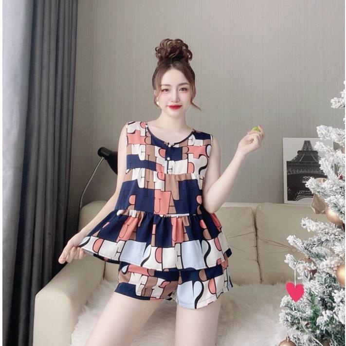 Đồ Bộ Mặc Nhà NADO, Bộ Đồ Nữ Lụa Áo Baby Doll Dún Tầng Quần Cọc Ngắn Đẹp Thời Trang Mát Nhiều Họa Tiết Dưới 60kg | WebRaoVat - webraovat.net.vn