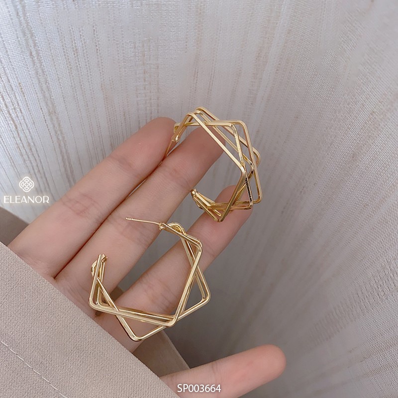 Bông tai nữ Eleanor Accessories viền vuông nhiều vòng mắc nối phụ kiện trang sức 2866