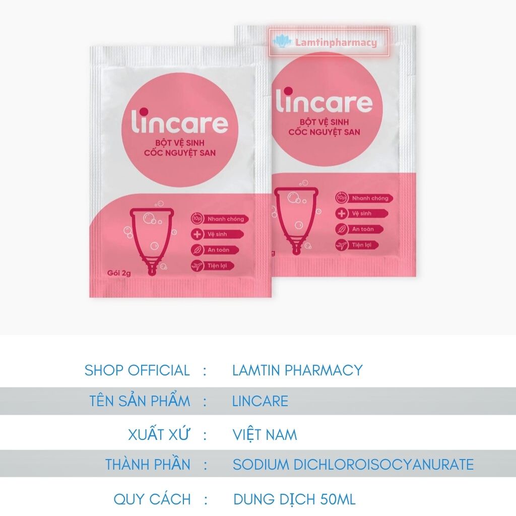 Lincare bột vệ sinh tiệt trùng cốc nguyệt san ( Hộp 12 gói )