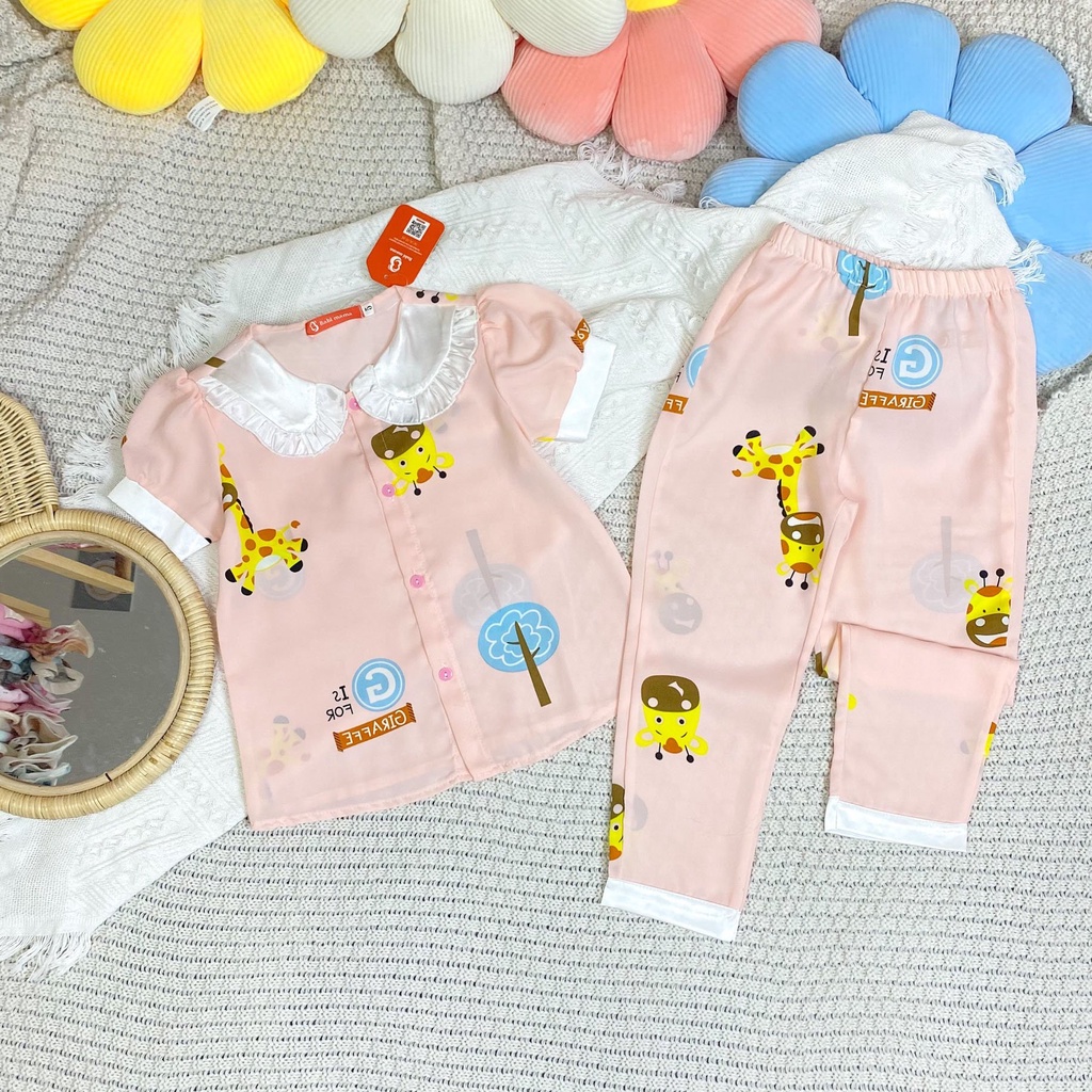 Bộ Đồ Pijama Cổ Bèo Mặc Nhà Lụa Mango Cho Bé Gái Từ 13-35kg - Babimama - BPN65