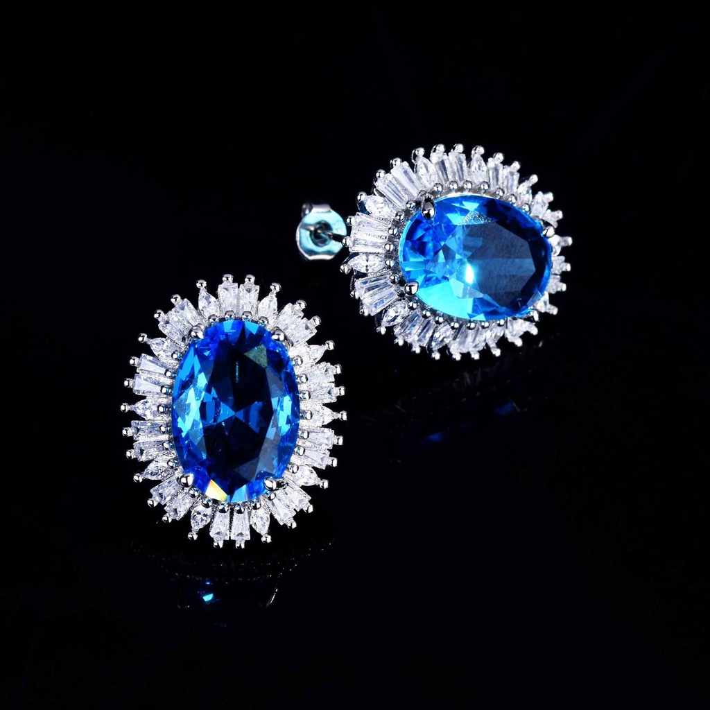 Set Vòng cổ + đôi khuyên tai + nhẫn màu xanh dương thời trang cho nữ