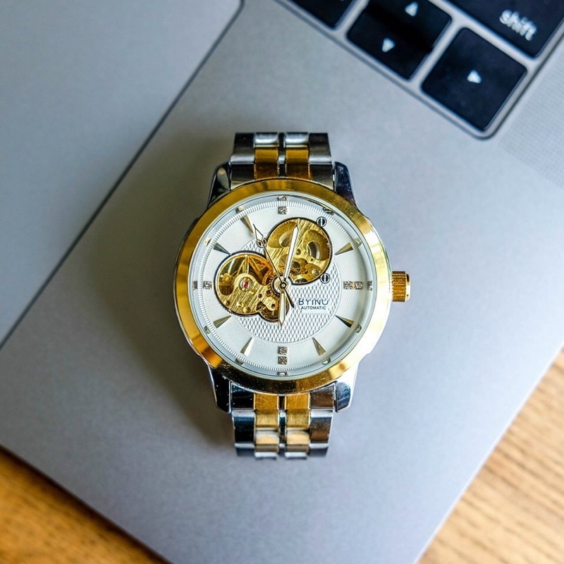 Đồng Hồ Cơ Byino Da Thép Dành Cho Nam ShopKudomax