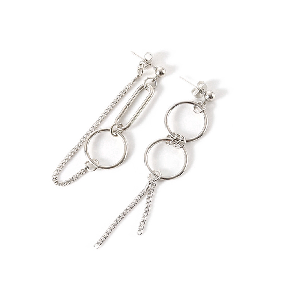 Khuyên tai tua rua dáng dài hình học bất đối xứng màu bạc kiểu retro thời trang cho nữ