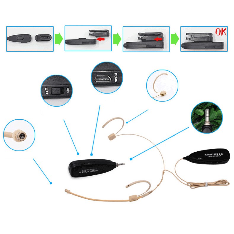 Micro hạt gạo không dây Kimafun KMG120 cho Amply, loa trợ giảng, Nhạc cụ có sẵn