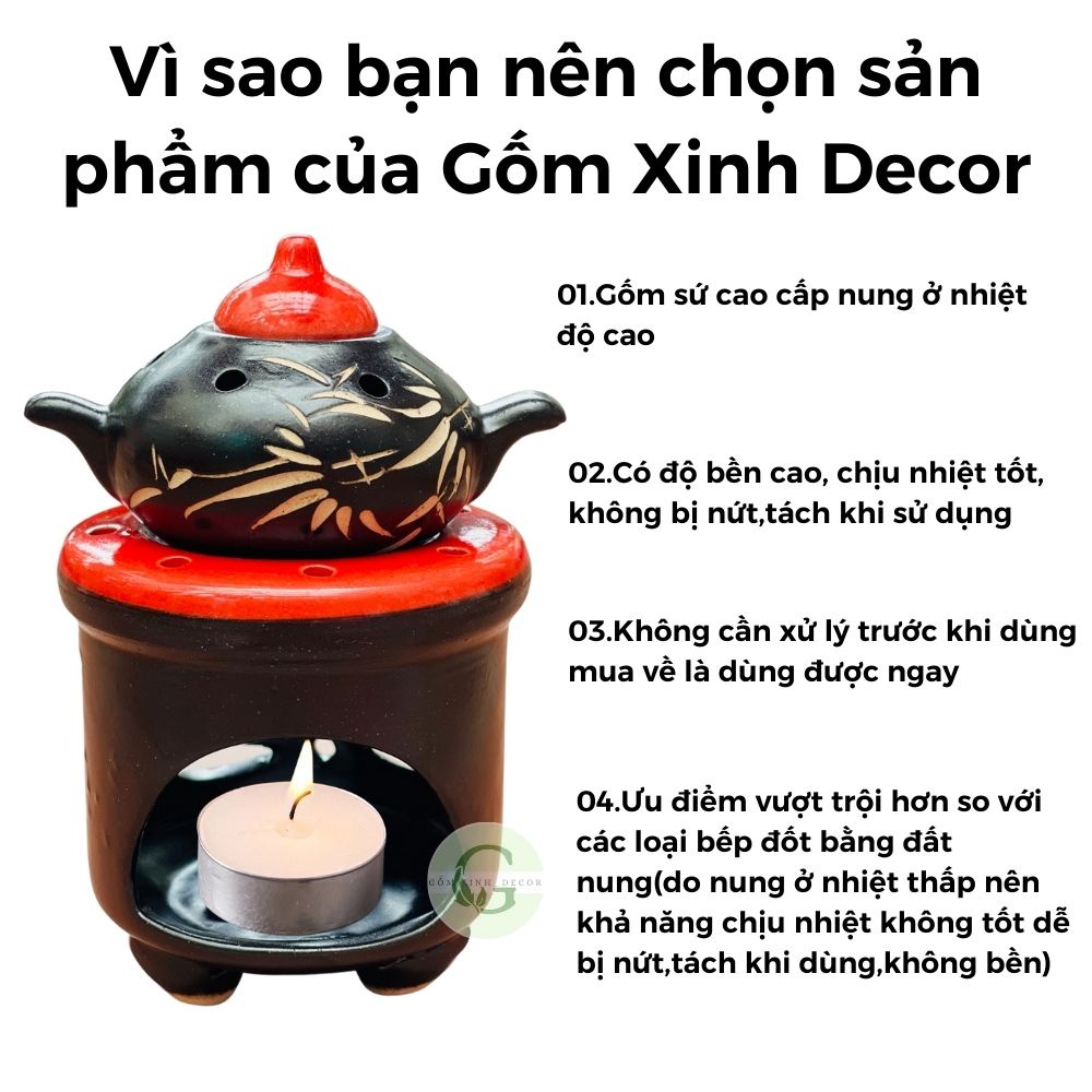 Bếp Xông Đốt Bồ Kết Bếp Xông Tinh Dầu Bát Tràng bằng gốm sứ khử khuẩn đuổi muỗi côn trùng