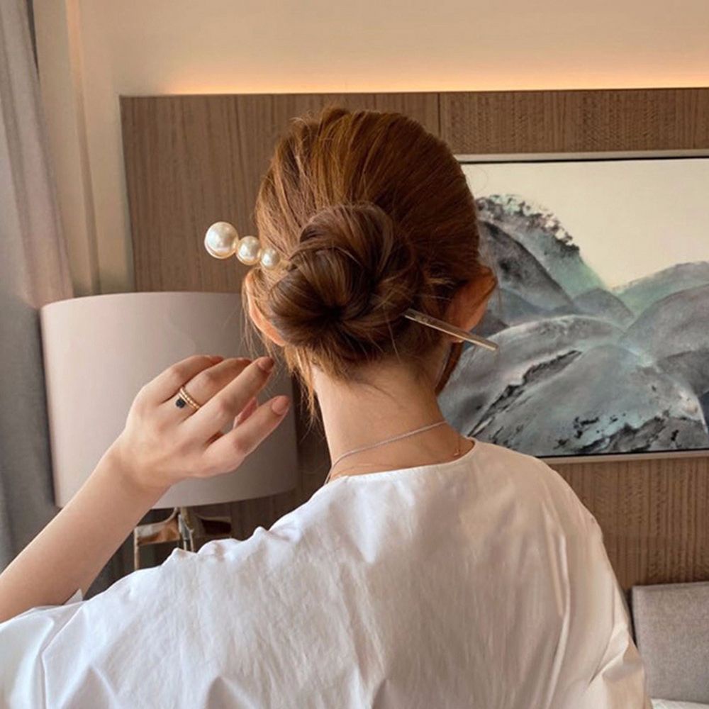 Trâm cài tóc bằng kim loại đính ngọc trai đơn giản phong cách Hàn Quốc cổ điển dành cho nữ
