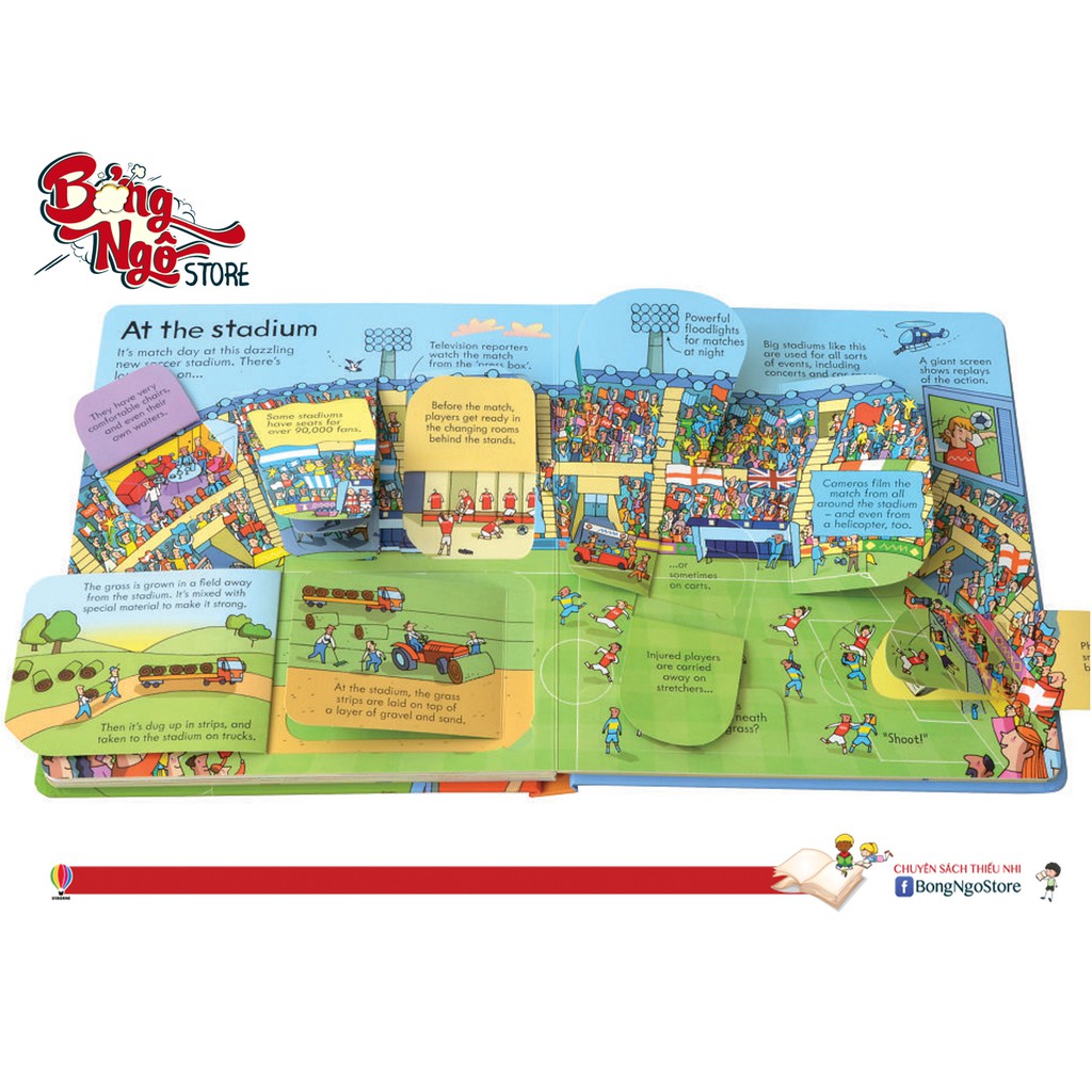 Sách lật mở khám phá Look Inside Sport Usborne chủ đề thể thao bóng đá cho trẻ em