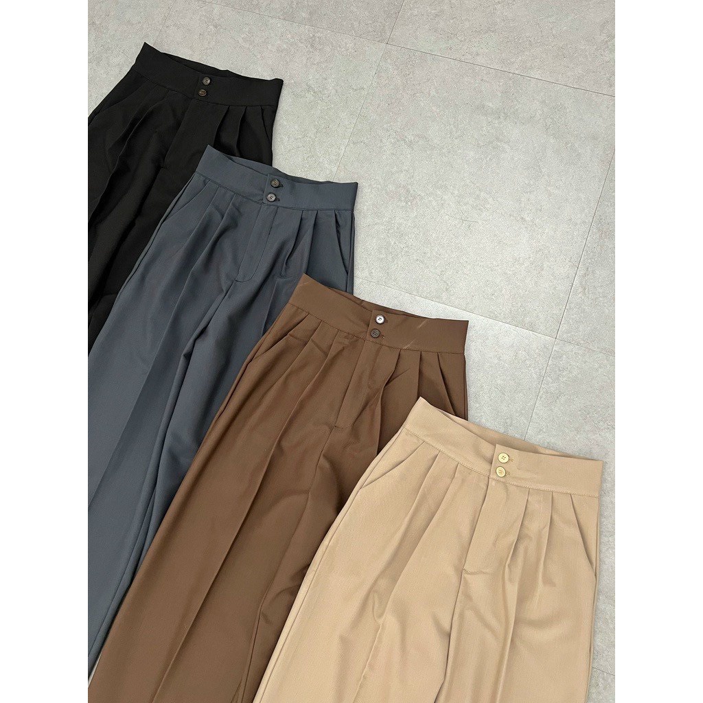 Quần culottes ống rộng suông dài, Quần tây lưng cao 2 cúc chất dày cao cấp 00126 Okélla