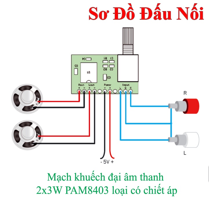 Mạch Khuếch Đại Âm Thanh PAM8403 6W Hifi 2.0 Class D (Có Chỉnh Volume)