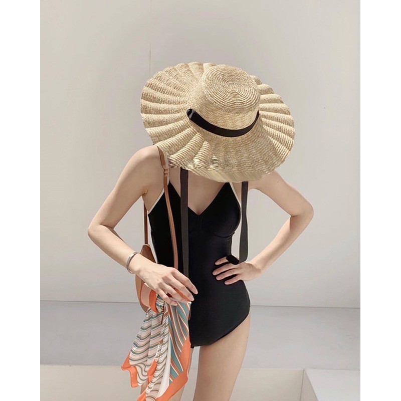 Bikini đồ bơi nữ 1 mảnh liền thân 2 dây cổ V viền màu