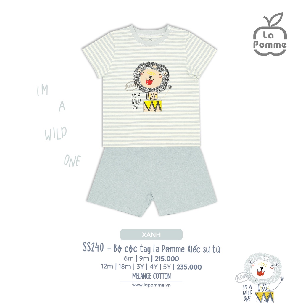 Bộ La Pomme cộc tay chất vải Cotton cao cấp mềm mịn thoáng mát thấm hút tốt con sư tử vẽ cho bé trai bé gái SS240