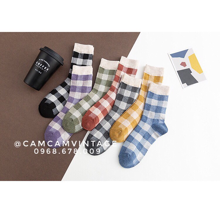TẤT CAO CỔ NAM VỚ CAO CỎ NỮ  VINTAGE ĐỘC KẺ SỌC CARO HOTTREND STYLE HÀN