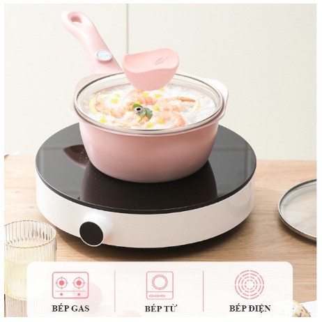 Bộ Nồi Chảo Đá Cho Bé Ăn Dặm 16cm, Nồi Chảo Đá Hoa Kèm Xửng Hấp Chất Liệu Cao Cấp Tiện Dụng Dùng Cho Cả Bếp Từ