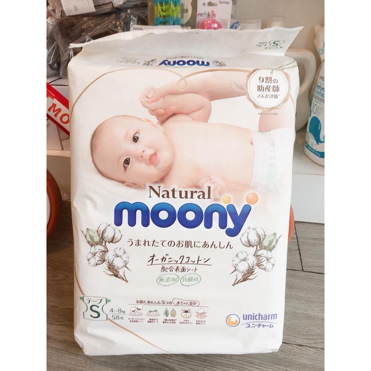 Tã Bỉm MOONY NATURAL Nội Địa Nhật dán/quần NB63-S58-M46-L38-L36-XL32 | Minizon Kids