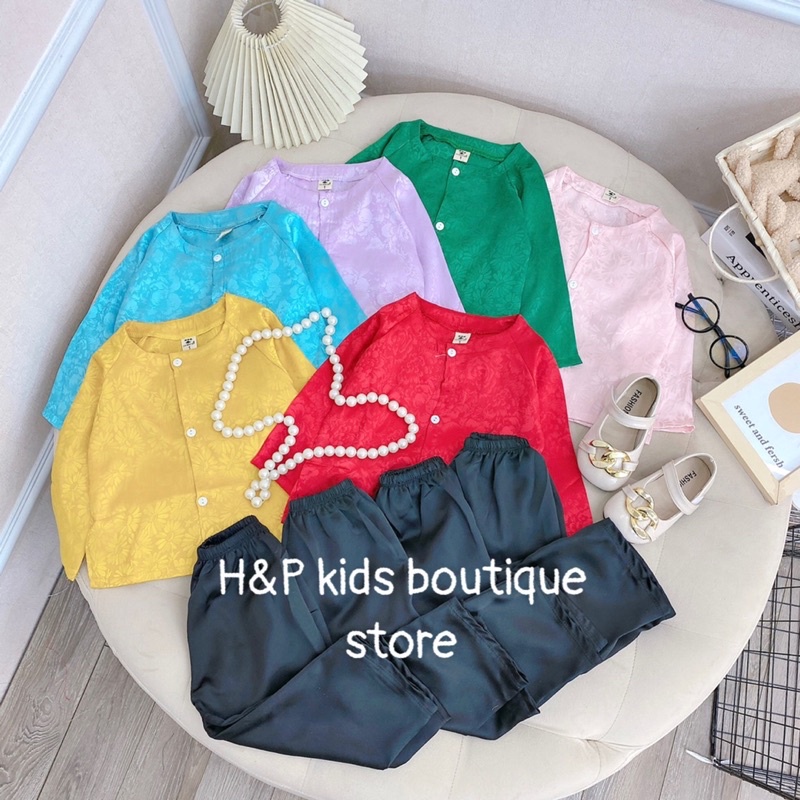 Set bà ba dài tay 7 màu quần đen cho bé gái