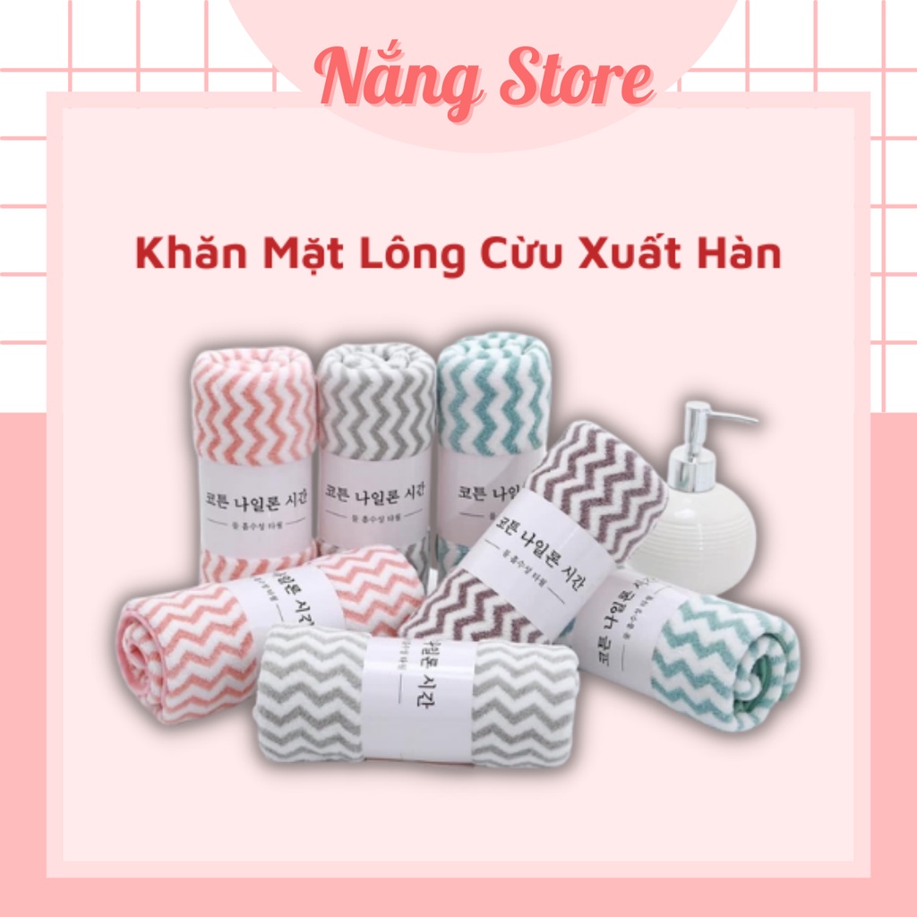 Khăn mặt lông cừu xuất hàn vân kẻ sọc Nắng Store siêu bền