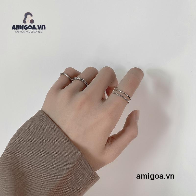 ✨✨BỘ NHẪN 3 CHIẾC MẮT XÍCH MÀU BẠC CÁ TÍNH