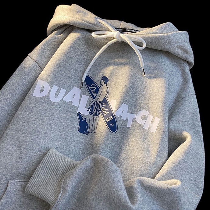 【ZHELIHANGFEI】Áo Hoodie Dài Tay Dáng Rộng In Họa Tiết Cá Tính Trẻ Trung