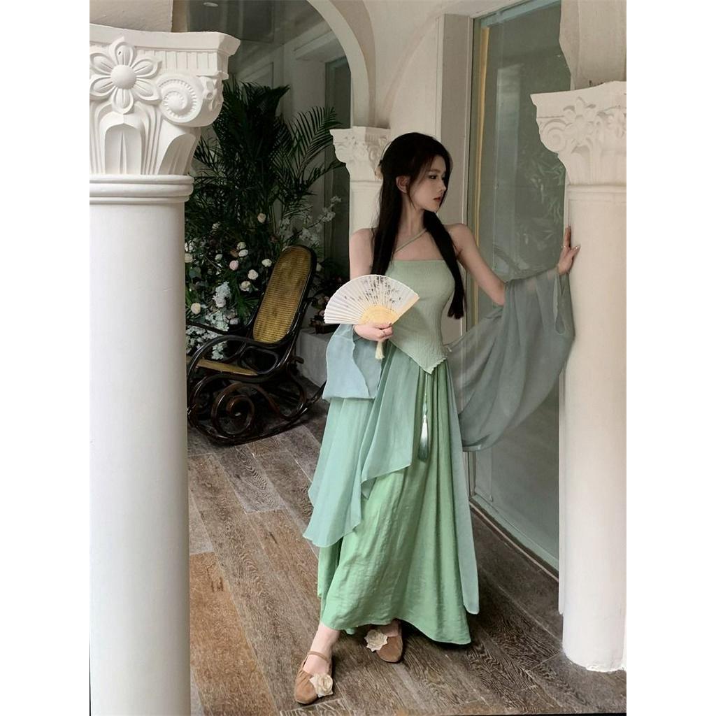 Bộ Đồ Nữ  Mới Kiểu Trung Hoa Zeni Wind Sun Cardigan+áo +váy Nửa Người cho nữ sinh