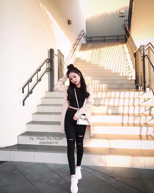 Áo cadigan len trơn dáng dài 2 túi