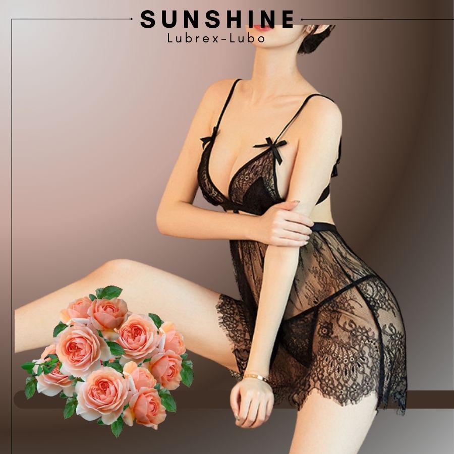 Đầm ngủ ren sexy 2 dây gợi cảm hai dây voan mỏng quyến rũ Màu Đen SUNSHINE HB1534