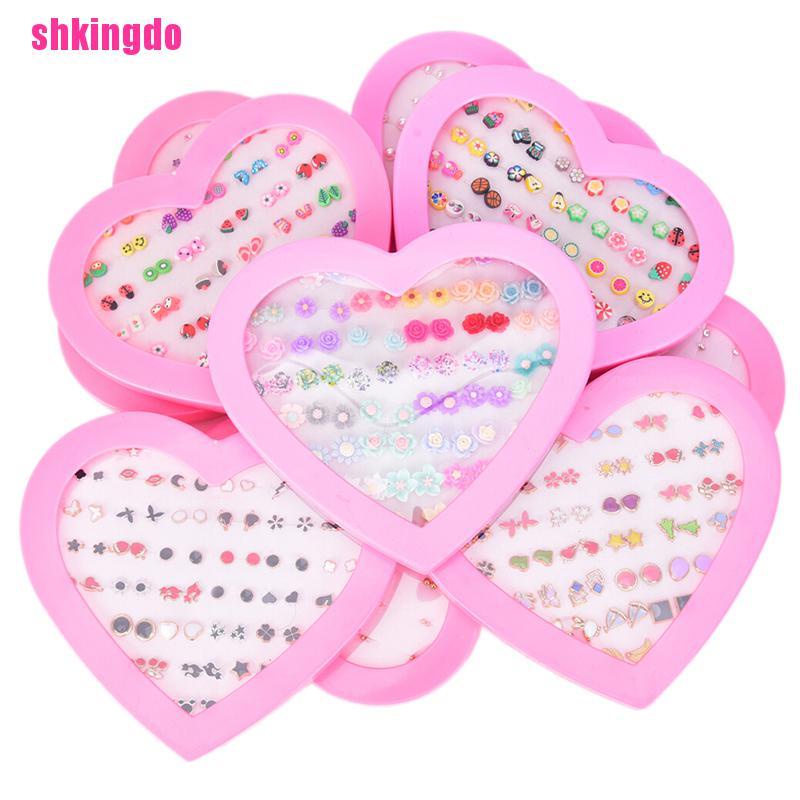 Set khuyên tai đất sét hình hoa/ trái cây handmade dễ thương cho trẻ em
