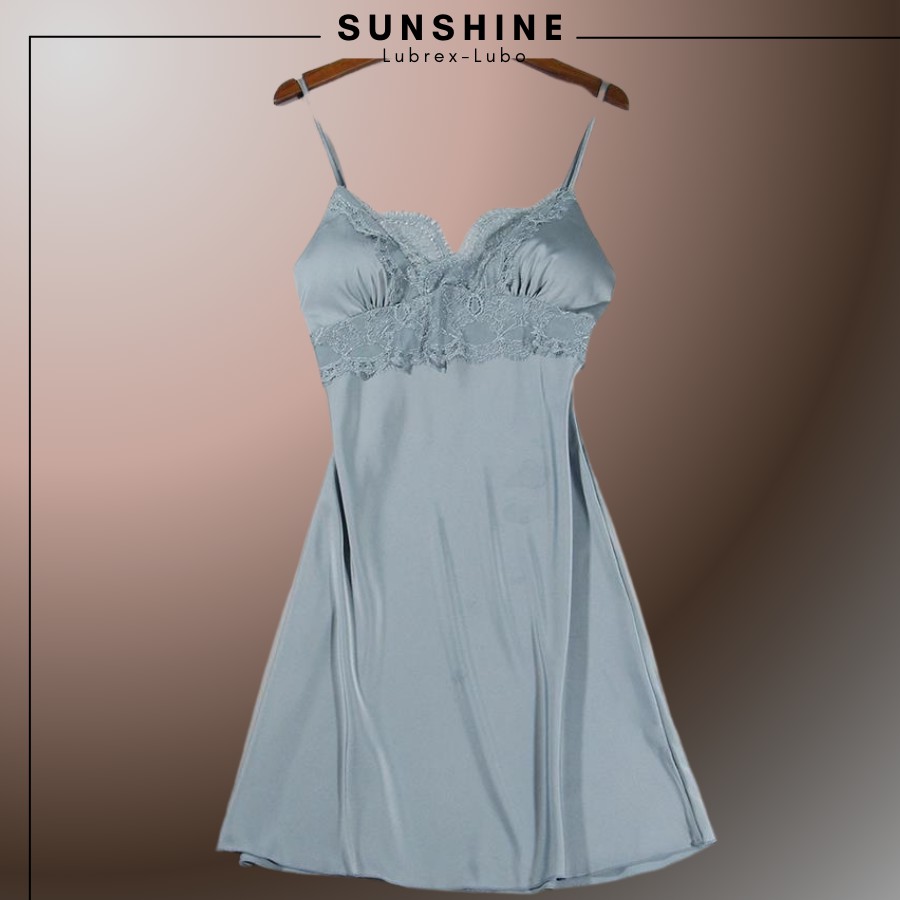 Váy Ngủ Lụa Kèm Áo Choàng Ngủ Lụa Cao Cấp CÓ MÚT NGỰC MÀU XANH SUNSHINE MNT560