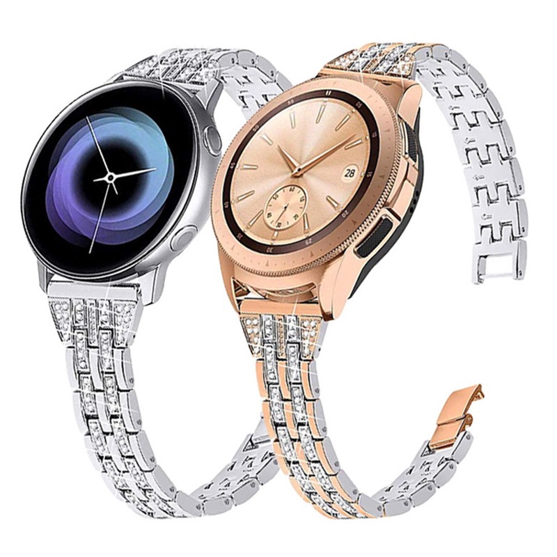 Dây Đeo Tay 20mm Bằng Kim Loại Đính Kim Cương Cho Đồng Hồ Samsung Galaxy Watch 3 Gear S2 S3 Sport Classic Active 2 40mm 41mm 44mm