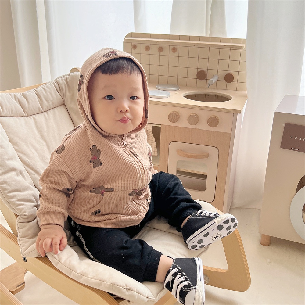 Áo Khoác Cardigan Len Có Khóa Kéo In Hình Bánh Waffle Thời Trang Xuân Thu Cho Bé Trai Và Gái