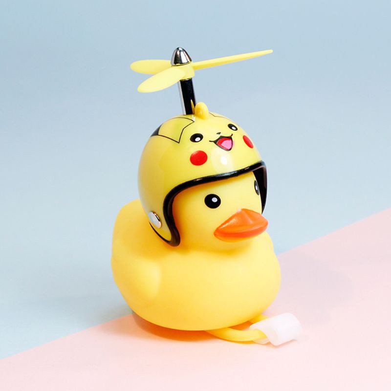 Bộ chú vịt con màu vàng có đèn và chuông cho xe đạp MTB/mũ bảo hiểm xe máy