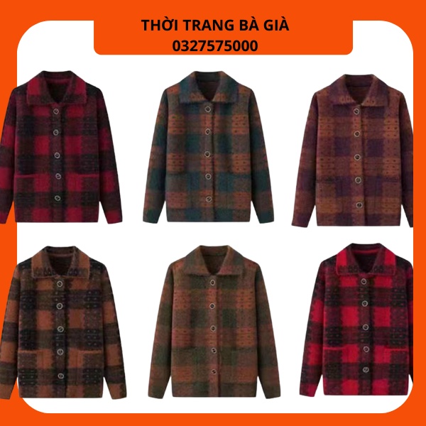 Áo khoác len ấm cho người già cao tuổi_ áo len trung niên cổ bẻ sang trọng cho bà