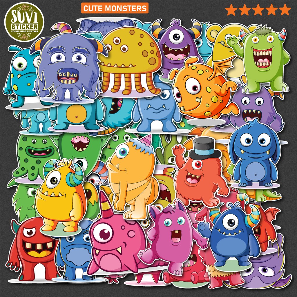 50 Sticker Cute Monster chống nước sticker dán laptop, điện thoại, đàn guitar, mũ bảo hiểm, vali. MSP: A23
