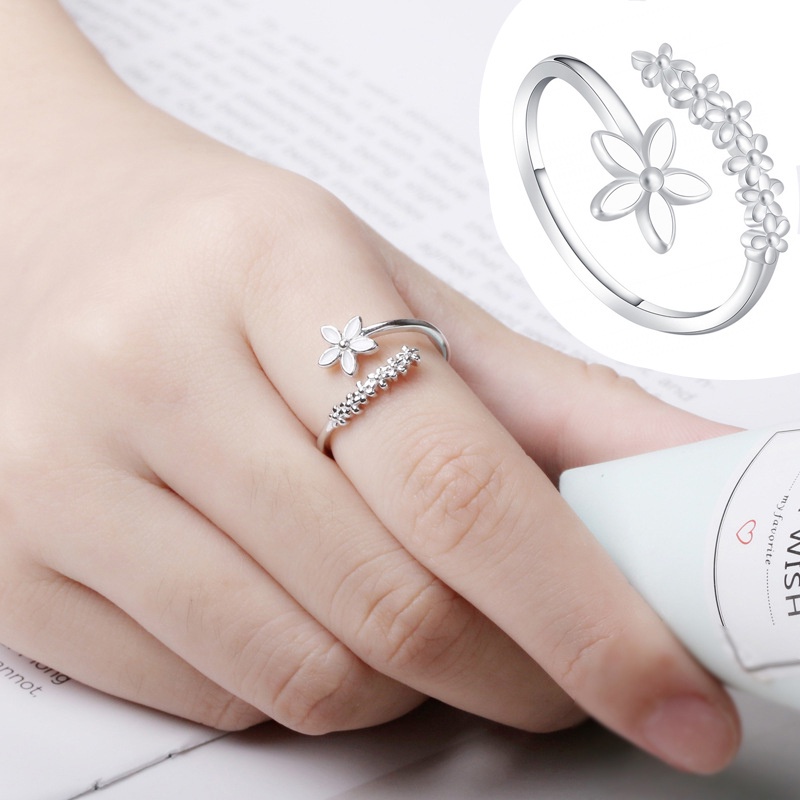 Nhẫn Hở Mạ Bạc Hình Hoa Nhỏ Xinh Thời Trang Hàn Quốc Cho Nữ
